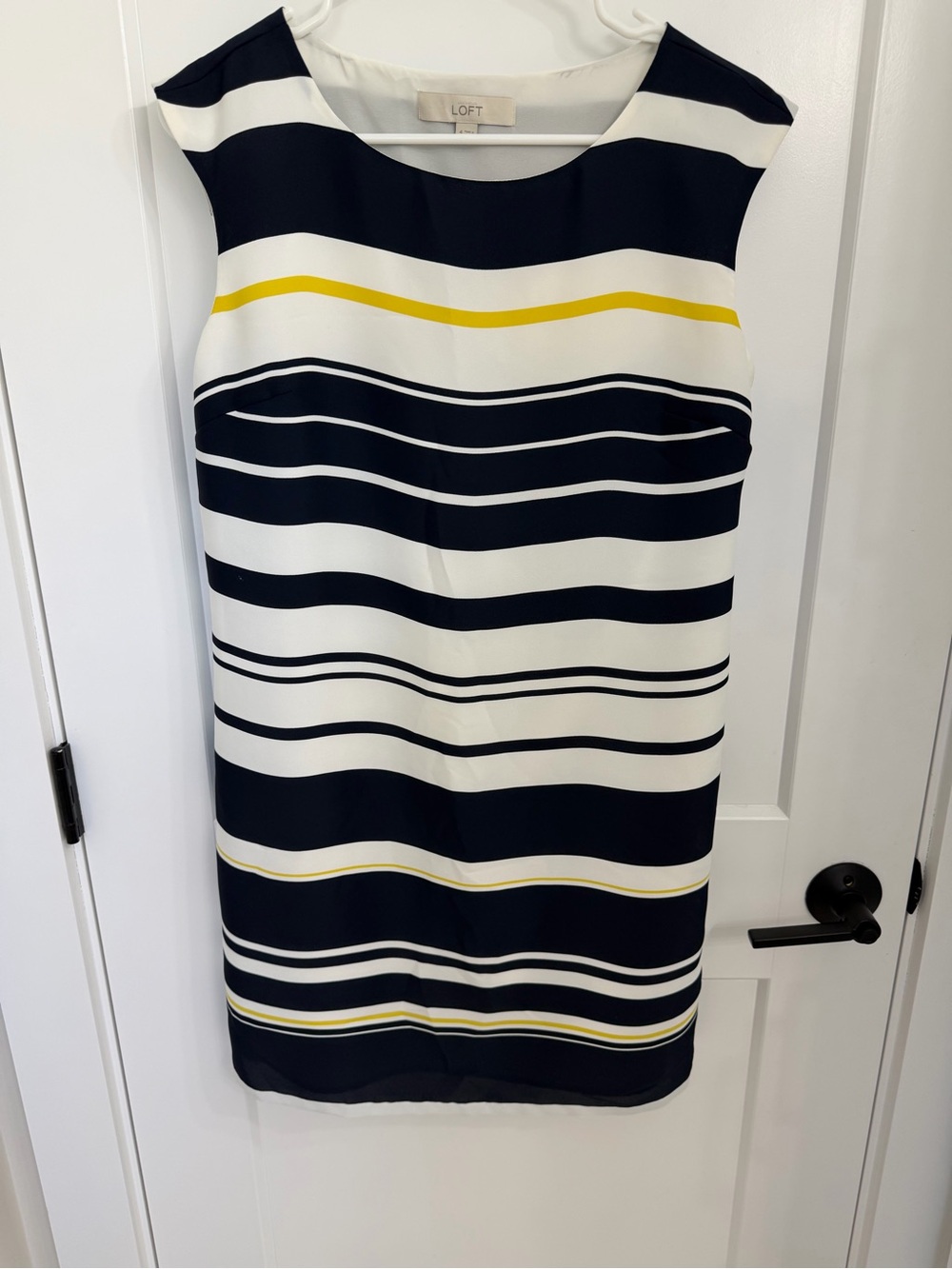LOFT Navy, White & Yellow Striped Mini Sheath Dress